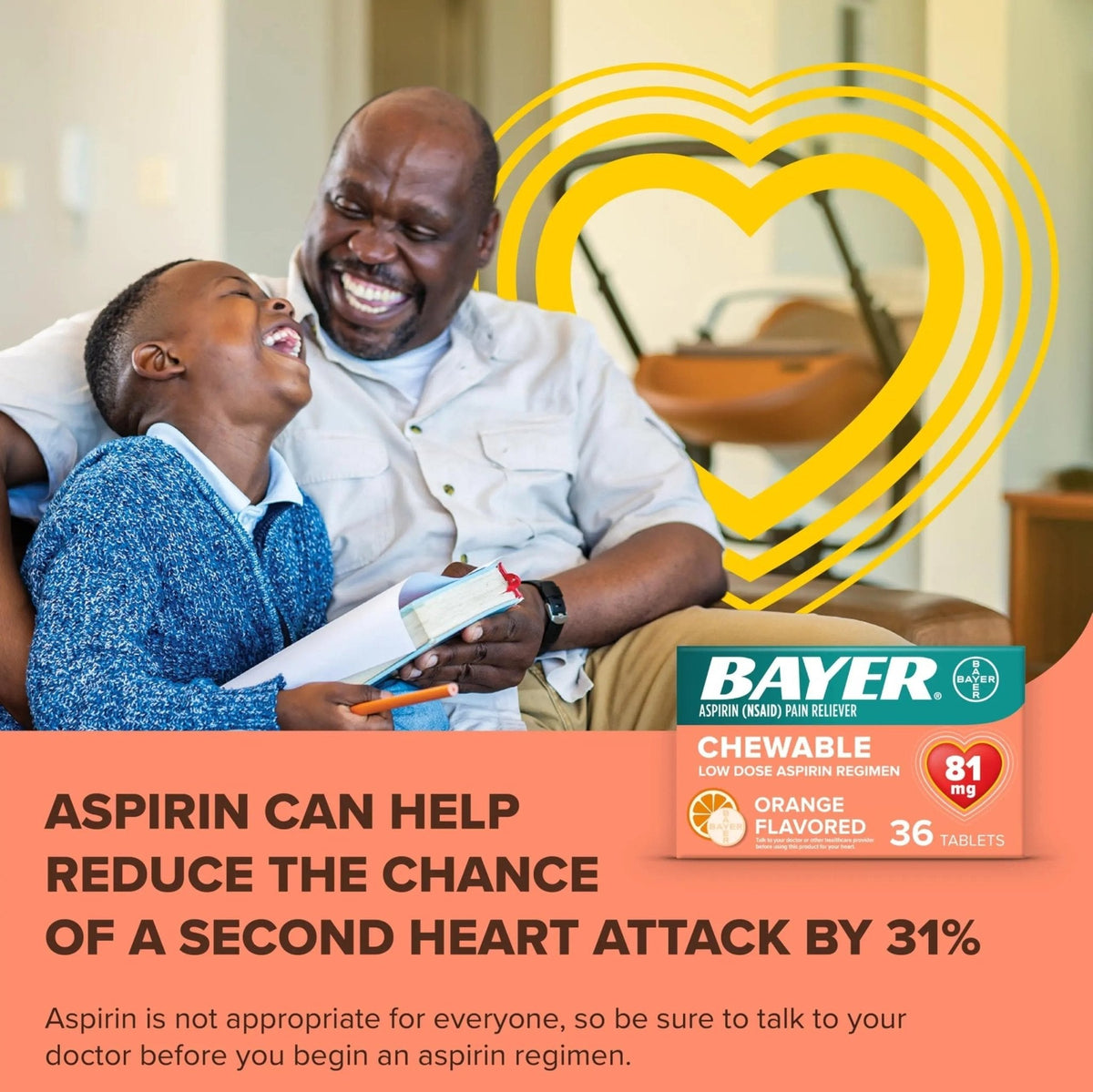 Bayer Aspirin Low Dose 81 mg Chewable Tablets, Pain Reliever, Orange Flavored, 216 Tablets (6 Pack) - PrimeBioHealth - canada supplements