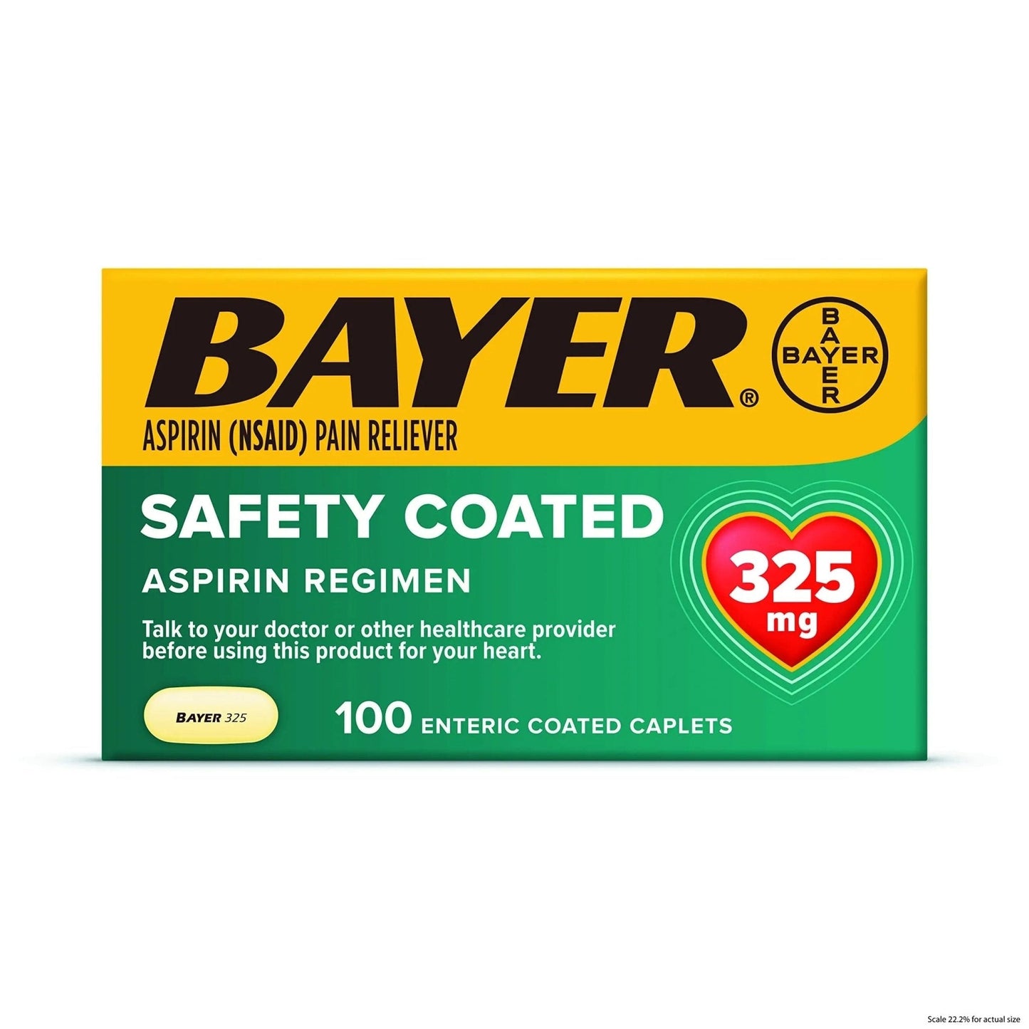 Bayer Aspirin Safety Coated 325 mg Caplets 100 Caplets, Pack of 2 - PrimeBioHealth - canada supplements