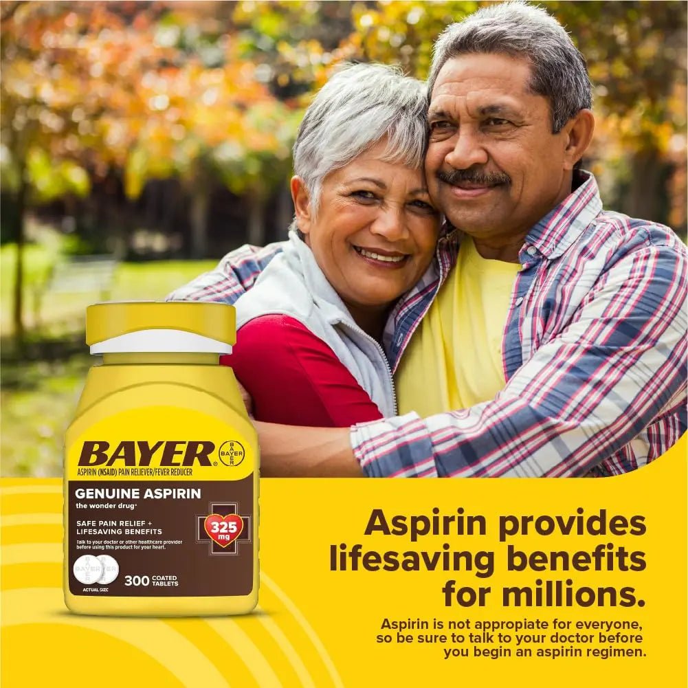 Bayer Genuine Aspirin 325 mg, Coated Tablets for Headache Relief, Multi-Symptom Pain Reliever and Fever Reducer, Pain Relief Tablets for Tooth and Muscle Pain, Backache, 300 Ct - PrimeBioHealth - canada supplements