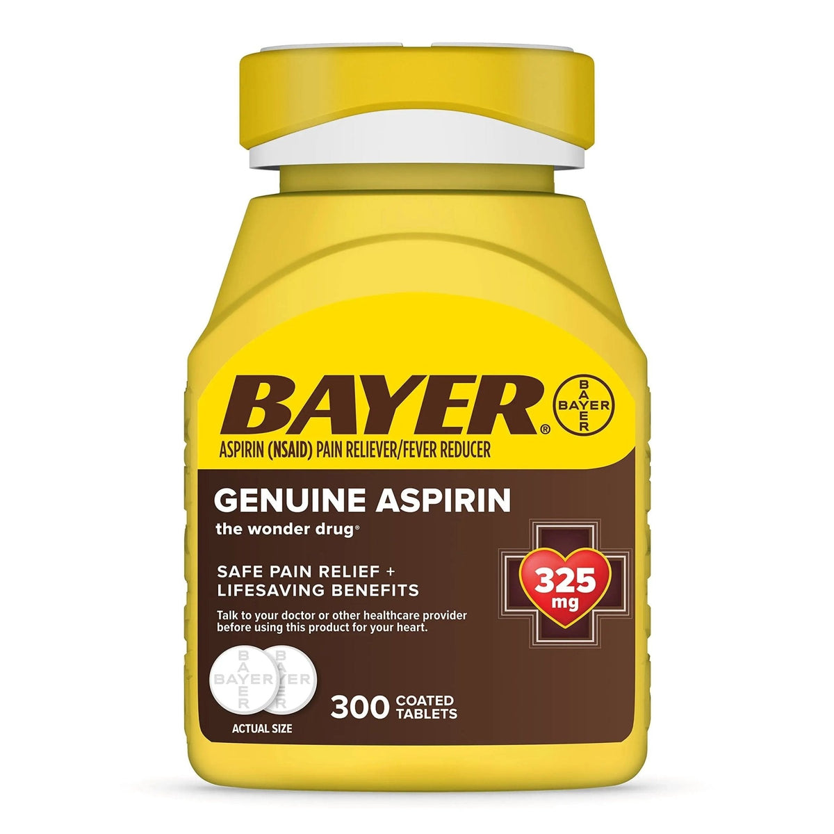 Bayer Genuine Aspirin 325 mg, Coated Tablets for Headache Relief, Multi-Symptom Pain Reliever and Fever Reducer, Pain Relief Tablets for Tooth and Muscle Pain, Backache, 300 Ct - PrimeBioHealth - canada supplements