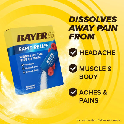 Bayer® Rapid Relief, Dissolvable Raspberry Flavor, Powder Packs with Aspirin & Caffeine, Fast Acting Headache Relief, Muscle and Body Pain Reliever, 30ct - PrimeBioHealth - canada supplements