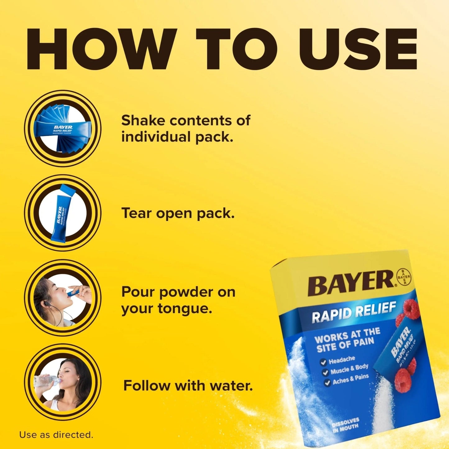 Bayer® Rapid Relief, Dissolvable Raspberry Flavor, Powder Packs with Aspirin & Caffeine, Fast Acting Headache Relief, Muscle and Body Pain Reliever, 30ct - PrimeBioHealth - canada supplements
