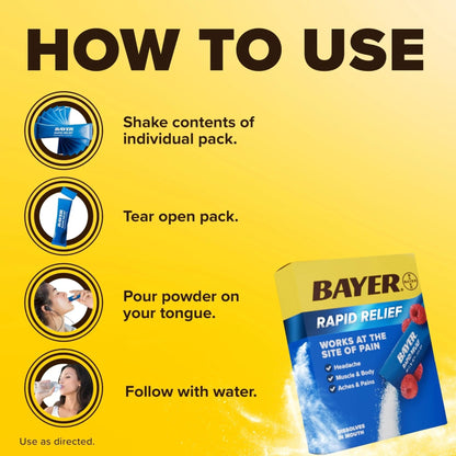 Bayer® Rapid Relief, Dissolvable Raspberry Flavor, Powder Packs with Aspirin & Caffeine, Fast Acting Headache Relief, Muscle and Body Pain Reliever, 30ct - PrimeBioHealth - canada supplements