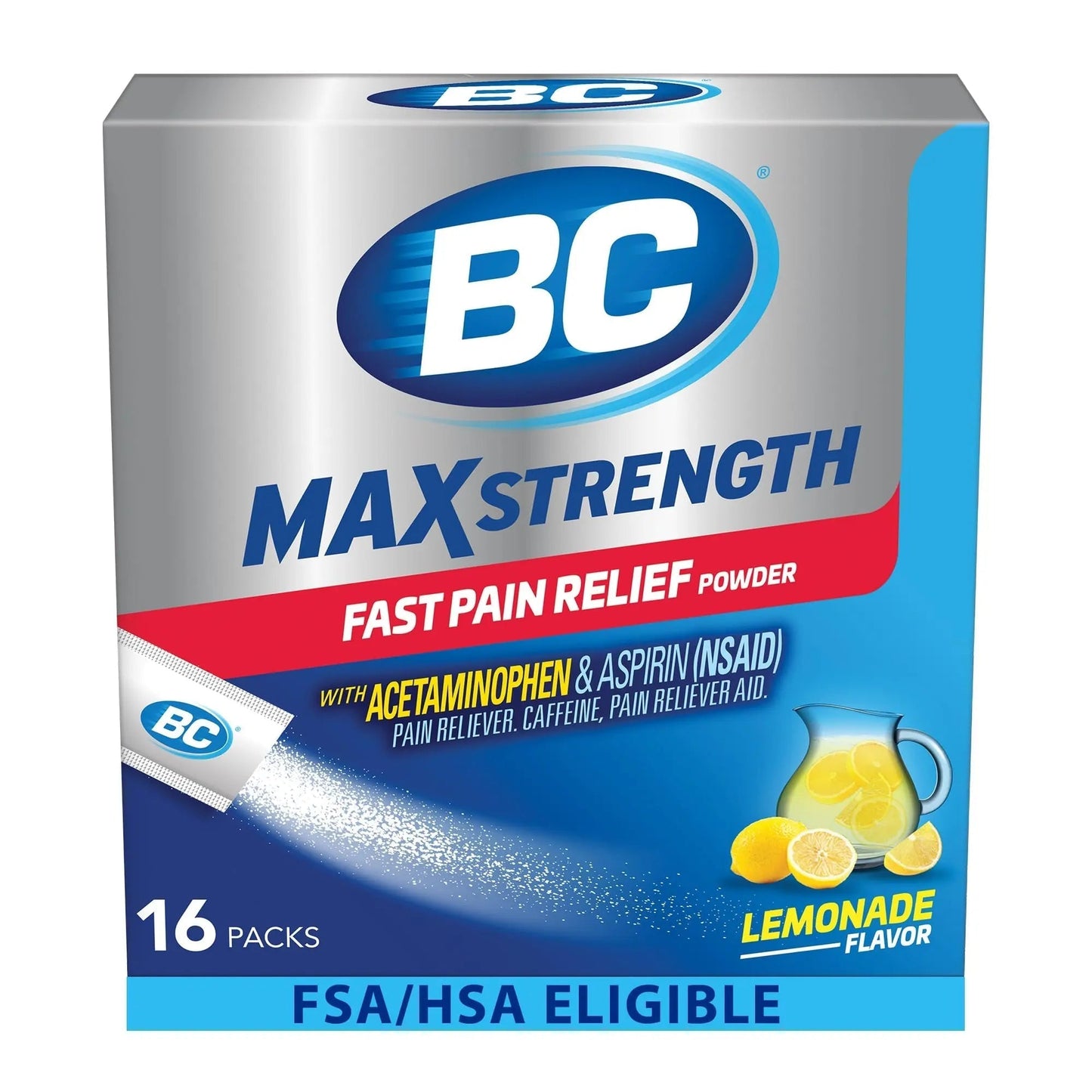 BC Max Strength Headache Relief Powder, Triple-Action Formula with Acetaminophen, Aspirin & Caffeine Eases Aches & Pains, Lemonade Flavor, 16 Count - PrimeBioHealth - canada supplements