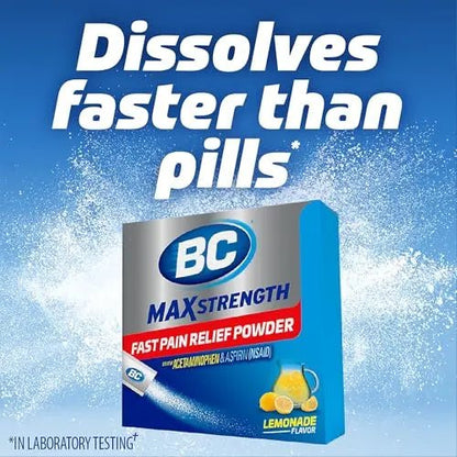 BC Max Strength Headache Relief Powder, Triple-Action Formula with Acetaminophen, Aspirin & Caffeine Eases Aches & Pains, Lemonade Flavor, 16 Count - PrimeBioHealth - canada supplements