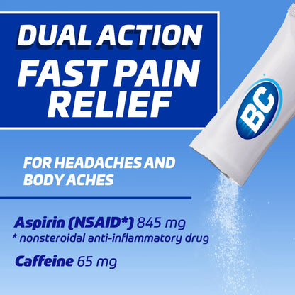 BC Original Headache Relief Powder, Dual-Action Aspirin & Caffeine Dissolve Packs, to Relieve Body Aches, Toothaches & Menstrual Cramps, 50 Count - PrimeBioHealth - canada supplements