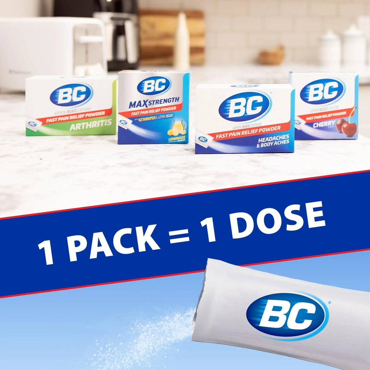 BC Powder Pain Reliever, Cherry Flavor Aspirin Dissolve Packs, 24 Count Powder Packets (2 Pack) - PrimeBioHealth - canada supplements