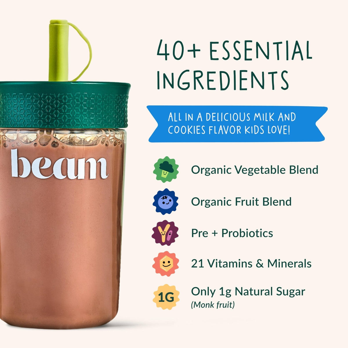 Beam Kids Multivitamin Powder – Kids Vitamins with Greens, Probiotic & Prebiotic, Immune Support for Children & Toddlers, No Artificial Sweeteners, For Picky Eaters, - PrimeBioHealth - canada supplements