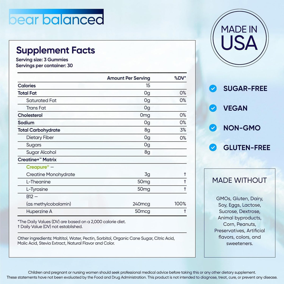 Bear Balanced Creatine Gummies for Men & Women - Creapure® Creatine Monohydrate, L-Theanine, L-Tyrosine & B12 for Muscle Growth, Strength, Focus, Energy & Health - PrimeBioHealth - canada supplements