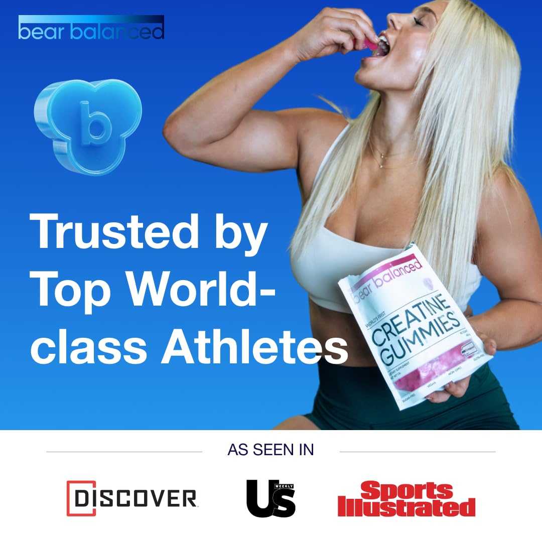 Bear Balanced Creatine Gummies for Men & Women - Creapure® Creatine Monohydrate, L-Theanine, L-Tyrosine & B12 for Muscle Growth, Strength, Focus, Energy & Health - PrimeBioHealth - canada supplements