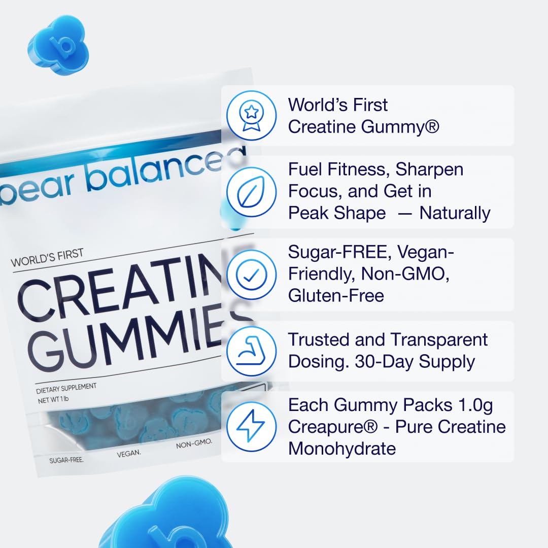 Bear Balanced Creatine Gummies for Men & Women - Creapure® Creatine Monohydrate, L-Theanine, L-Tyrosine & B12 for Muscle Growth, Strength, Focus, Energy & Health - PrimeBioHealth - canada supplements