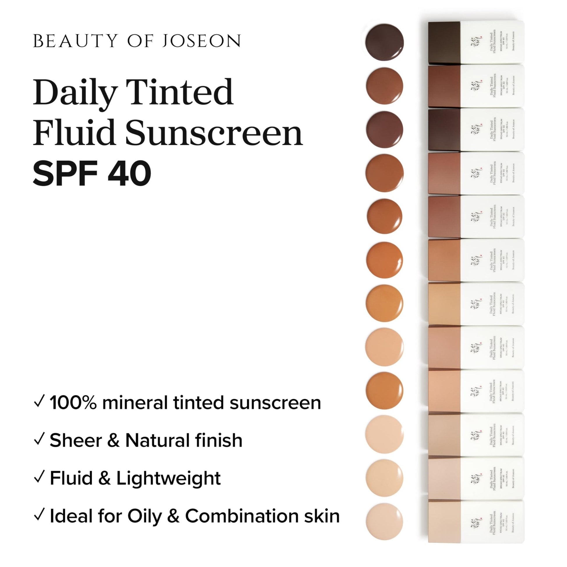 Beauty of Joseon Daily Tinted Fluid Sunscreen 12 Shades for Face Moisturizing Broad Spectrum SPF 40 Korean Skincare 50ml, 1.69 fl.oz - PrimeBioHealth - canada supplements