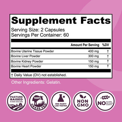 Beef Organ Supplement for Women - Beef Liver, Kidney, Heart and Uterus Tissue, Supports Women's Overall Energy and Health - Pasture Raised in New Zealand - PrimeBioHealth - canada supplements