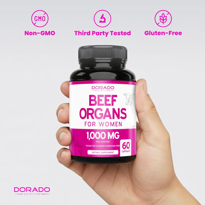 Beef Organ Supplement for Women - Grass Fed Beef Liver, Heart, Kidney & Uterus 1000mg - PrimeBioHealth - canada supplements