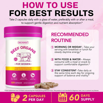 Beef Organ Supplement for Women - Grass-Fed Beef Liver, Kidney, Heart, Uterus, Ovary - Supports Female Energy & Hormone Balance - Pasture Raised in New Zealand - PrimeBioHealth - canada supplements