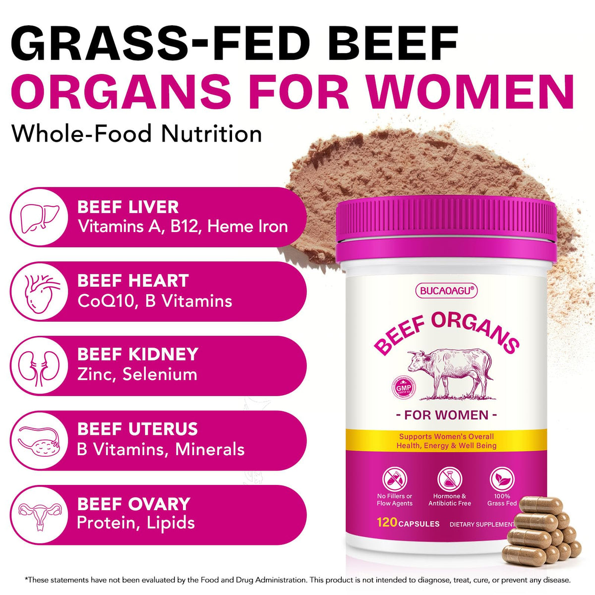 Beef Organ Supplement for Women - Grass-Fed Beef Liver, Kidney, Heart, Uterus, Ovary - Supports Female Energy & Hormone Balance - Pasture Raised in New Zealand - PrimeBioHealth - canada supplements