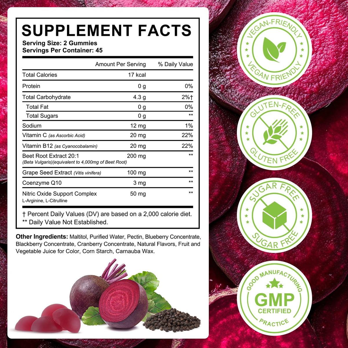 Beet Root Gummies Enriched with 200mg CoQ10 & Beet Root Extract for Blood Pressure, Heart Health Support, Energy Level Suport, Promoting Nitric Oxide - PrimeBioHealth - canada supplements
