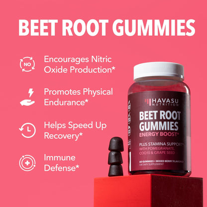 Beet Root Gummies with COQ10 & Pomegranate - Nitric Oxide Supplement for Men and Women - Beetroot for Endurance, Performance, Recovery - Vegan, Non-GMO, Gluten Free - PrimeBioHealth - canada supplements