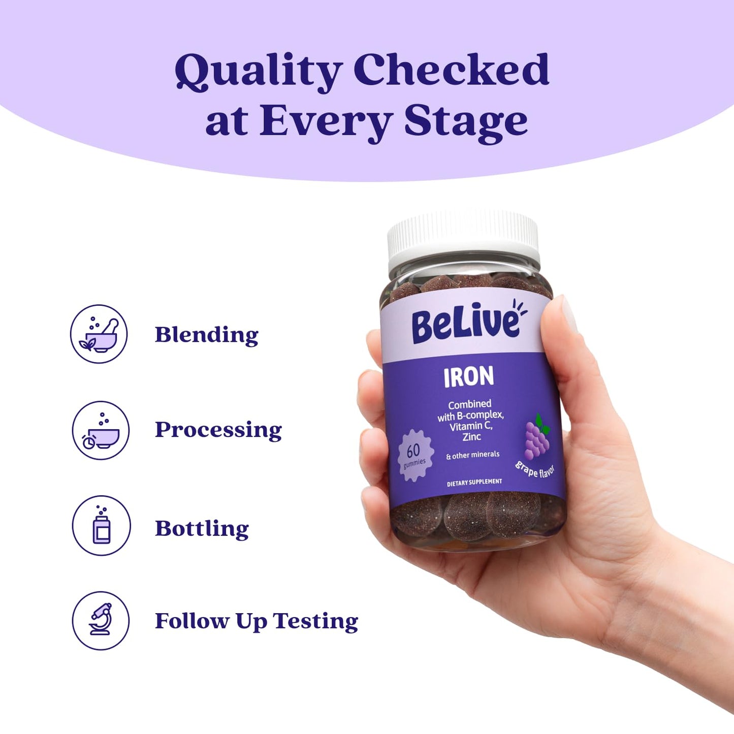 BeLive Iron Gummies - Multivitamin Supplement with Vitamin C, A, B & Zinc, Supports Blood Oxygen, Vegan Iron Supplements for Women, Men & Kids - PrimeBioHealth - canada supplements