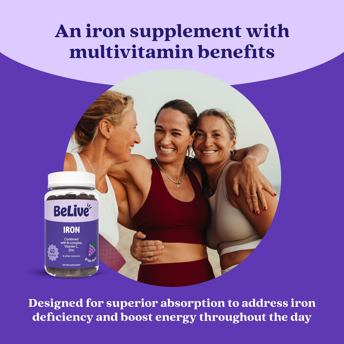 BeLive Iron Gummies - Multivitamin Supplement with Vitamin C, A, B & Zinc, Supports Blood Oxygen, Vegan Iron Supplements for Women, Men & Kids - PrimeBioHealth - canada supplements