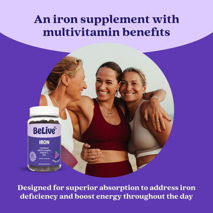 BeLive Iron Gummies - Multivitamin Supplement with Vitamin C, A, B & Zinc, Supports Blood Oxygen, Vegan Iron Supplements for Women, Men & Kids - PrimeBioHealth - canada supplements