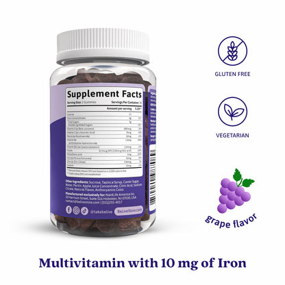 BeLive Iron Gummies - Multivitamin Supplement with Vitamin C, A, B & Zinc, Supports Blood Oxygen, Vegan Iron Supplements for Women, Men & Kids - PrimeBioHealth - canada supplements