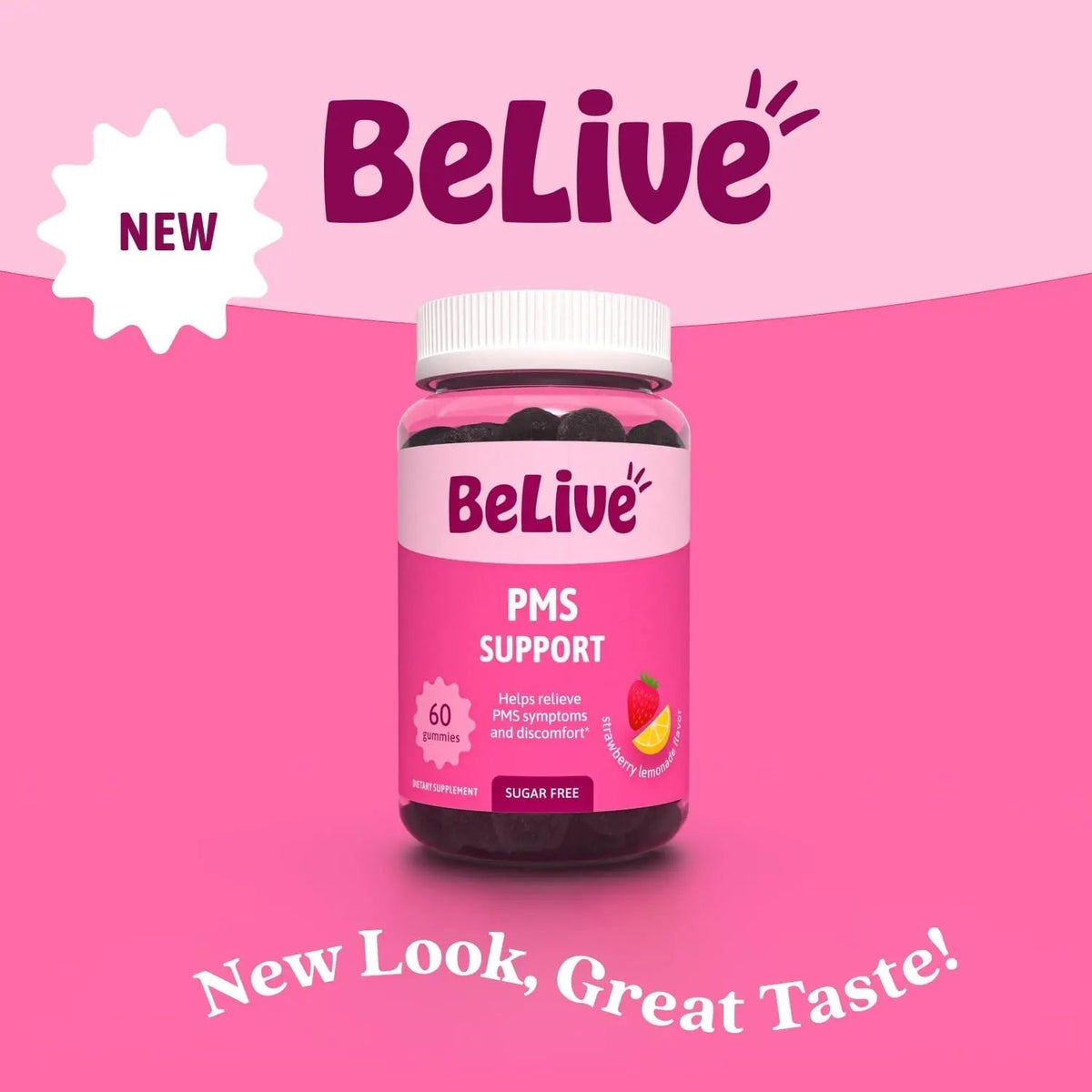 BeLive PMS Support Gummies Supplement – Helps Relieve PMS Symptoms – Hormonal Balance Mood Swings & Cramps Relief, Bloating Support – with Chaste Tree Extract - Strawberry Lemonade Flavor – 60 Count - PrimeBioHealth - canada supplements
