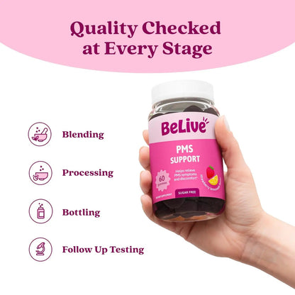 BeLive PMS Support Gummies Supplement – Helps Relieve PMS Symptoms – Hormonal Balance Mood Swings & Cramps Relief, Bloating Support – with Chaste Tree Extract - Strawberry Lemonade Flavor – 60 Count - PrimeBioHealth - canada supplements