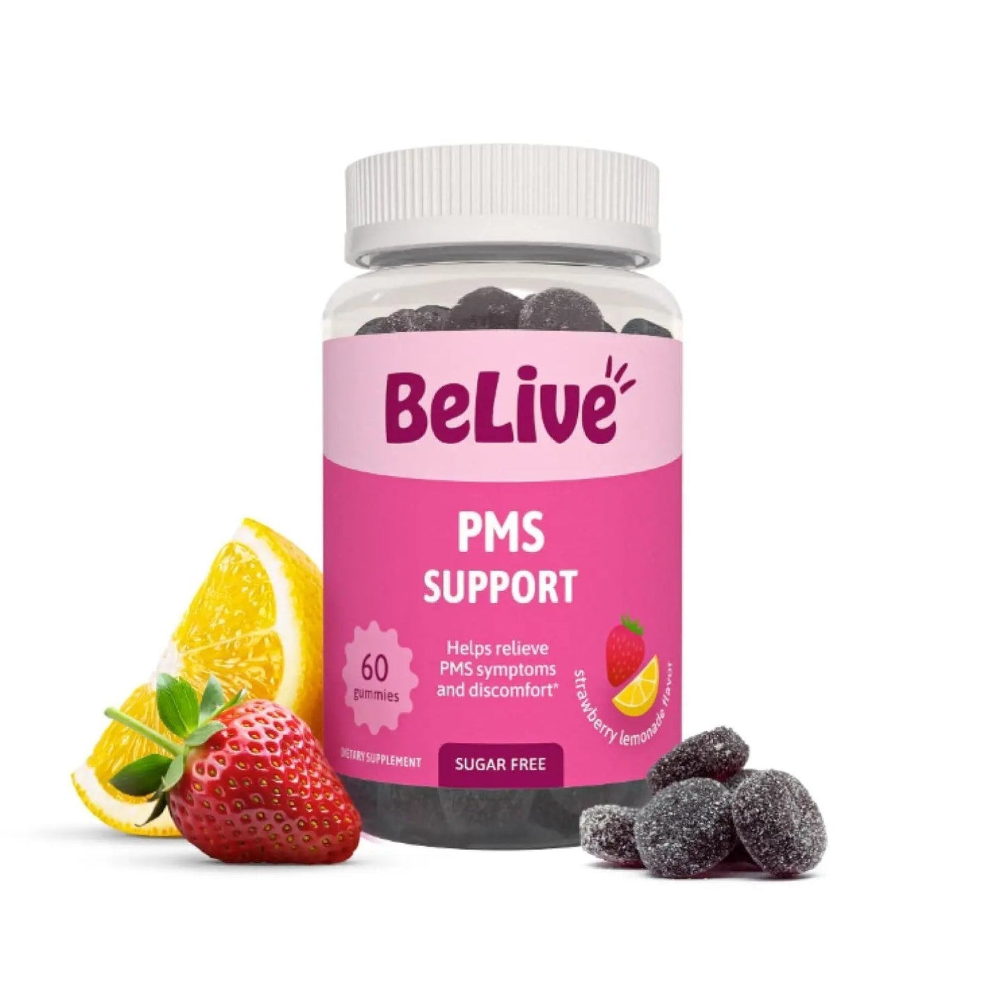 BeLive PMS Support Gummies Supplement – Helps Relieve PMS Symptoms – Hormonal Balance Mood Swings & Cramps Relief, Bloating Support – with Chaste Tree Extract - Strawberry Lemonade Flavor – 60 Count - PrimeBioHealth - canada supplements