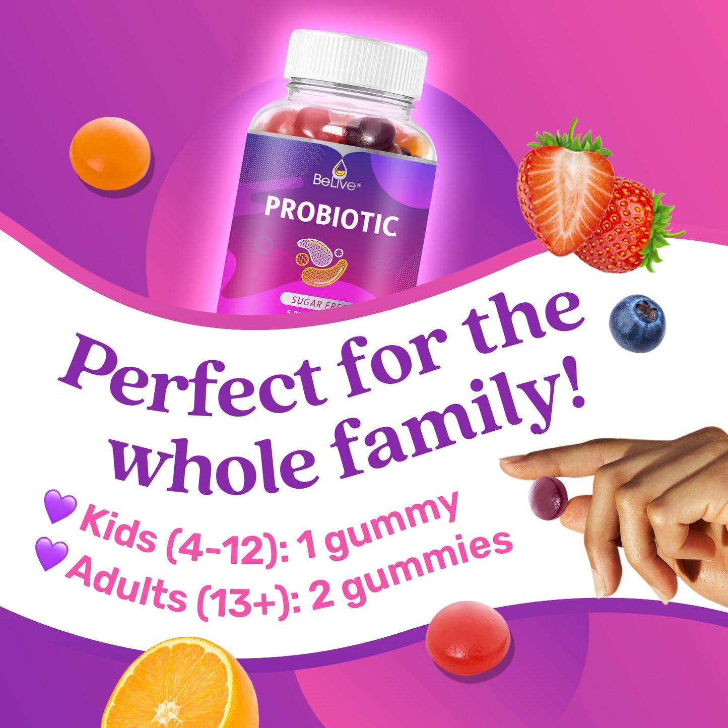 BeLive Probiotic Gummies - Probiotics with 5 Billion CFUs for Digestive Health, Men, Women & Kids - for Immune Support, Sugar Free & Vega - PrimeBioHealth - canada supplements