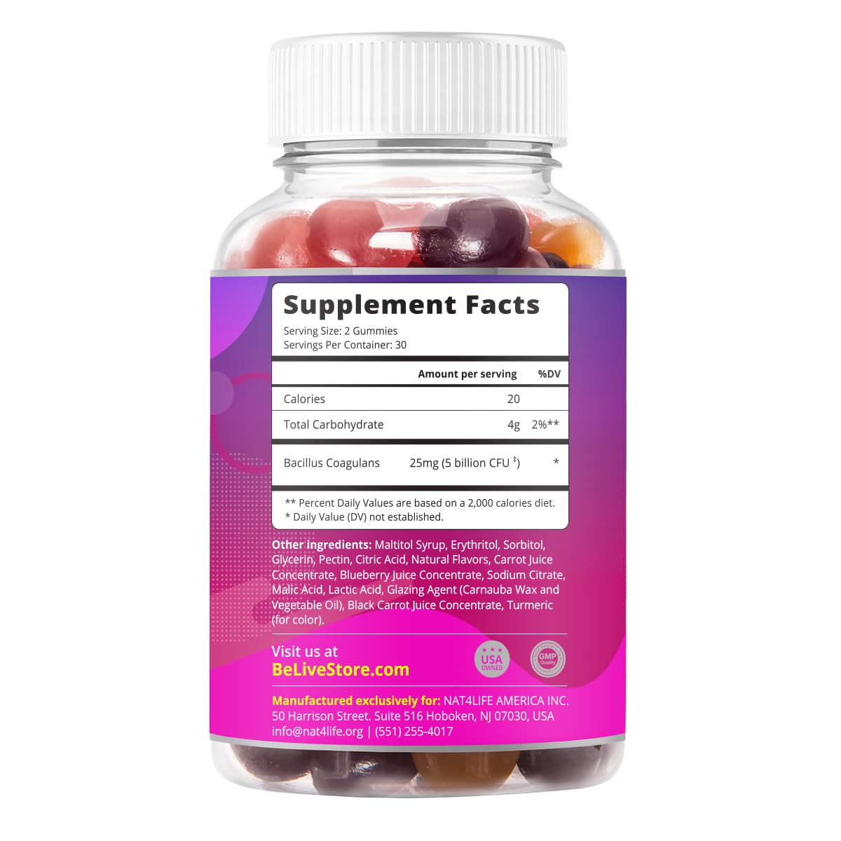 BeLive Probiotic Gummies - Probiotics with 5 Billion CFUs for Digestive Health, Men, Women & Kids - for Immune Support, Sugar Free & Vega - PrimeBioHealth - canada supplements