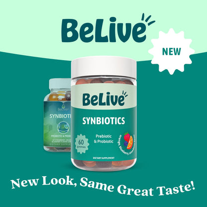 BeLive Synbiotics - Probiotic & Prebiotic Fiber Gummies – High Strength Inulin (3g), Dietary Fiber Supplement, Digestive Support for Kids & Adults - Strawberry, Orange, - PrimeBioHealth - canada supplements