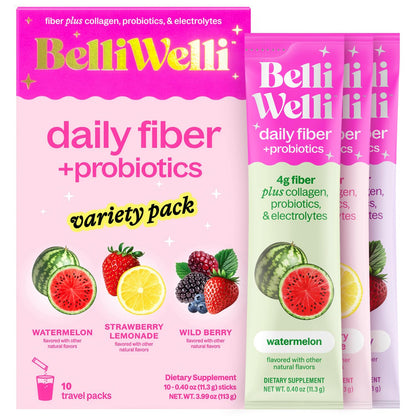 Belli Welli Daily Fiber Supplement Packets with Collagen, Probiotics & Electrolytes | Single Serve Packets for Gut Health - PrimeBioHealth - canada supplements