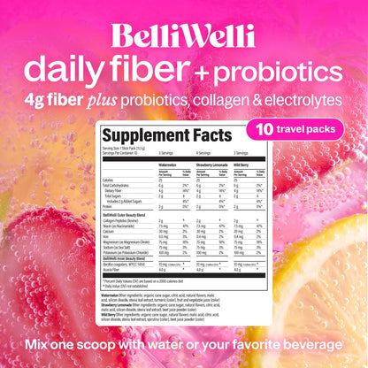 Belli Welli Daily Fiber Supplement Packets with Collagen, Probiotics & Electrolytes | Single Serve Packets for Gut Health - PrimeBioHealth - canada supplements