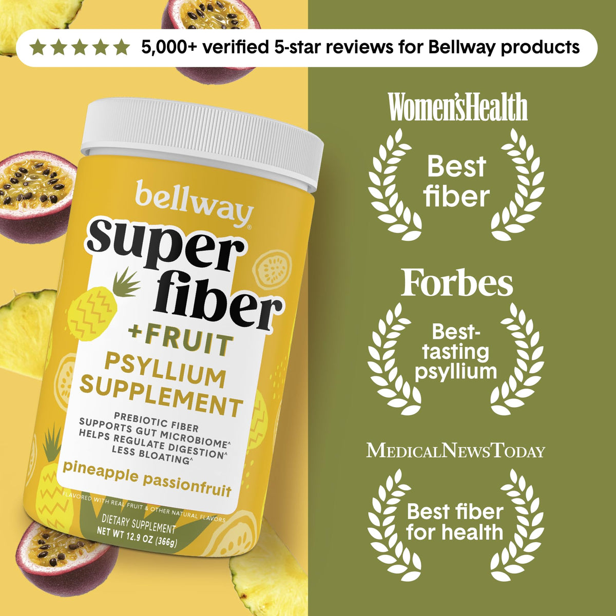 Bellway Super Fiber Powder + Fruit, Sugar Free Organic Psyllium Husk Powder Fiber Supplement for Regularity, Bloating Relief & Digestive Health, Plant-Based, - PrimeBioHealth - canada supplements