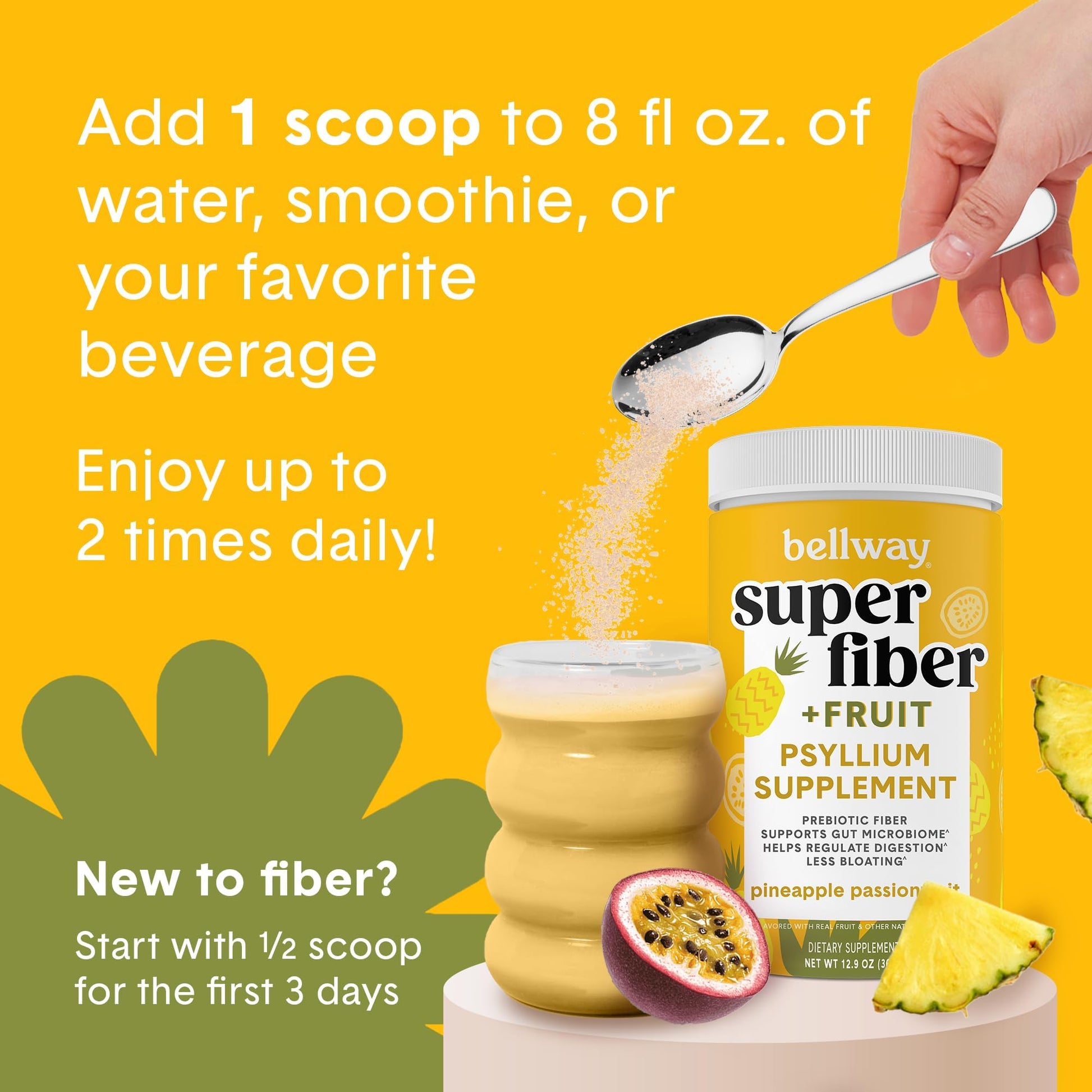 Bellway Super Fiber Powder + Fruit, Sugar Free Organic Psyllium Husk Powder Fiber Supplement for Regularity, Bloating Relief & Digestive Health, Plant-Based, - PrimeBioHealth - canada supplements
