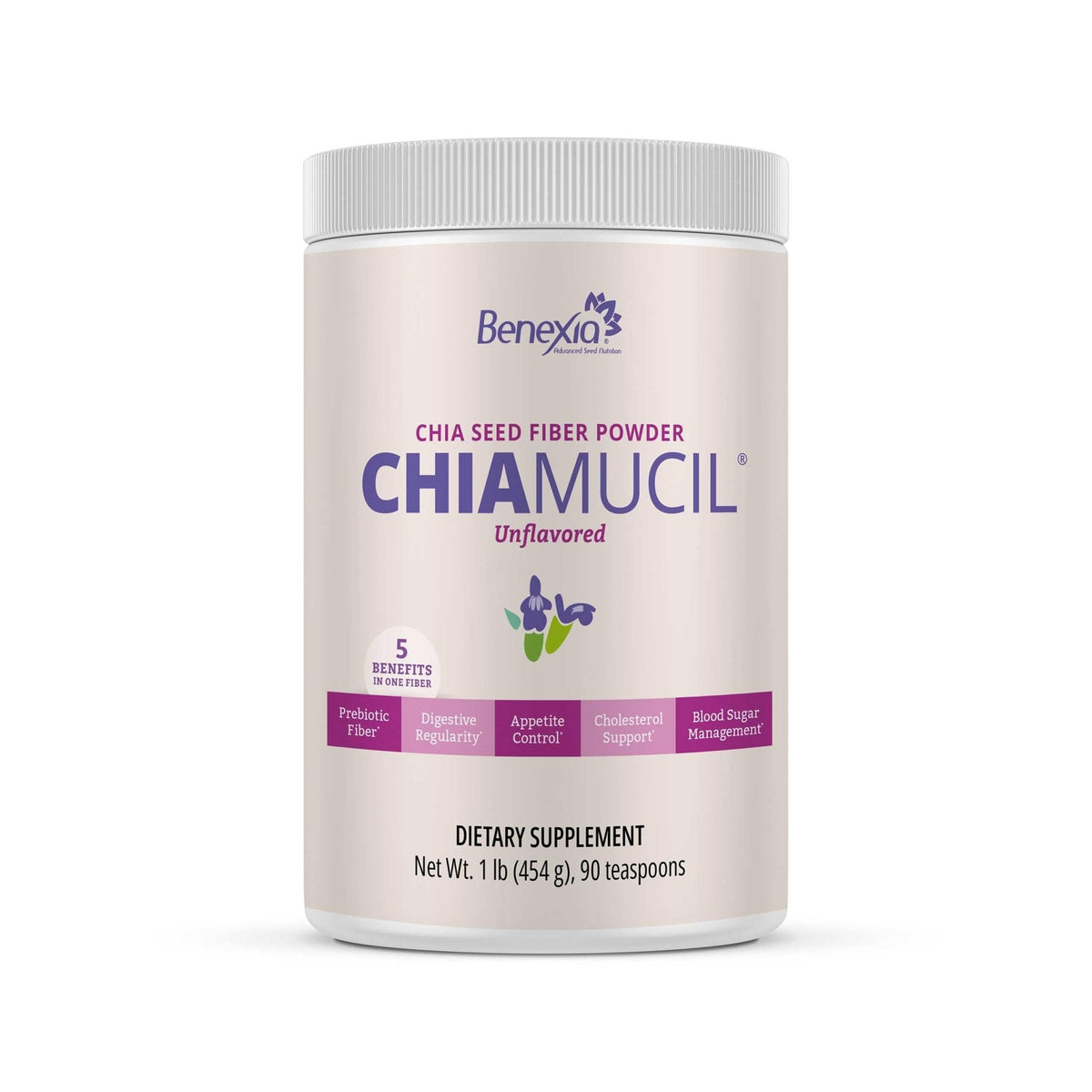 BENEXIA Chiamucil Prebiotic Chia Fiber Supplement Powder – for Appetite Control & Digestive Health – Chia Fiber & Chicory Root (Inulin) – Gluten & Sugar Free, Vegan - PrimeBioHealth - canada supplements
