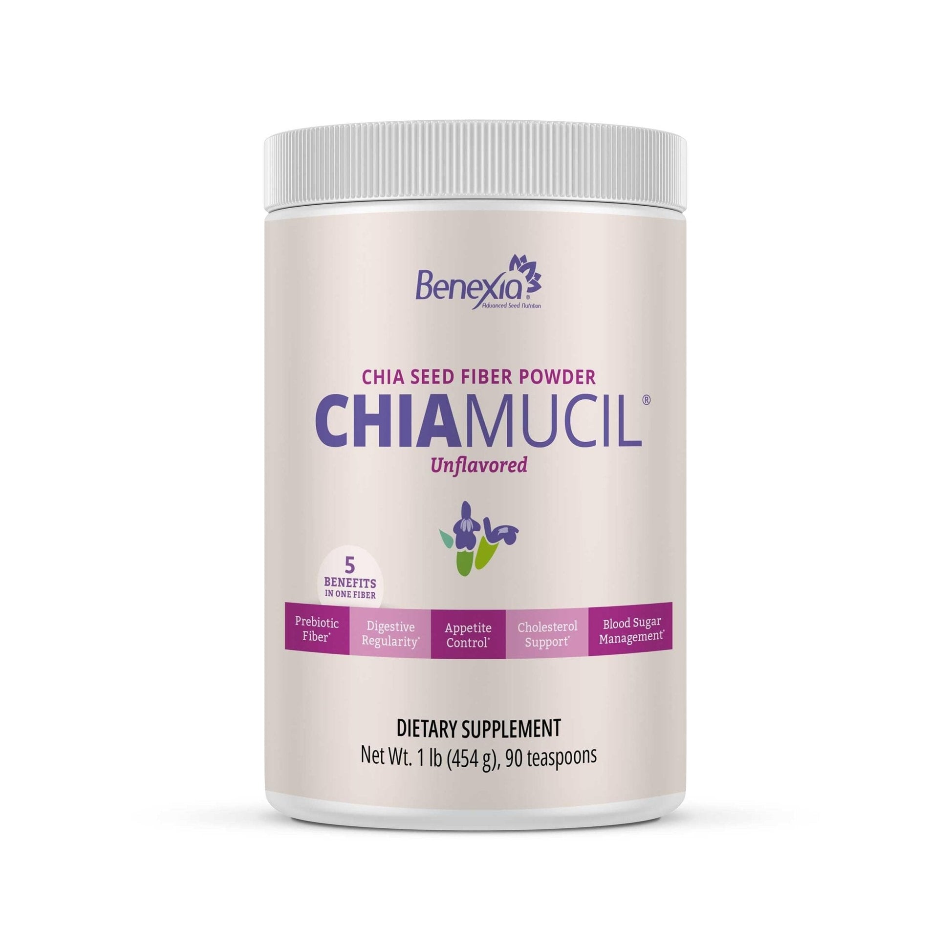 BENEXIA Chiamucil Prebiotic Chia Fiber Supplement Powder – for Appetite Control & Digestive Health – Chia Fiber & Chicory Root (Inulin) – Gluten & Sugar Free, Vegan - PrimeBioHealth - canada supplements