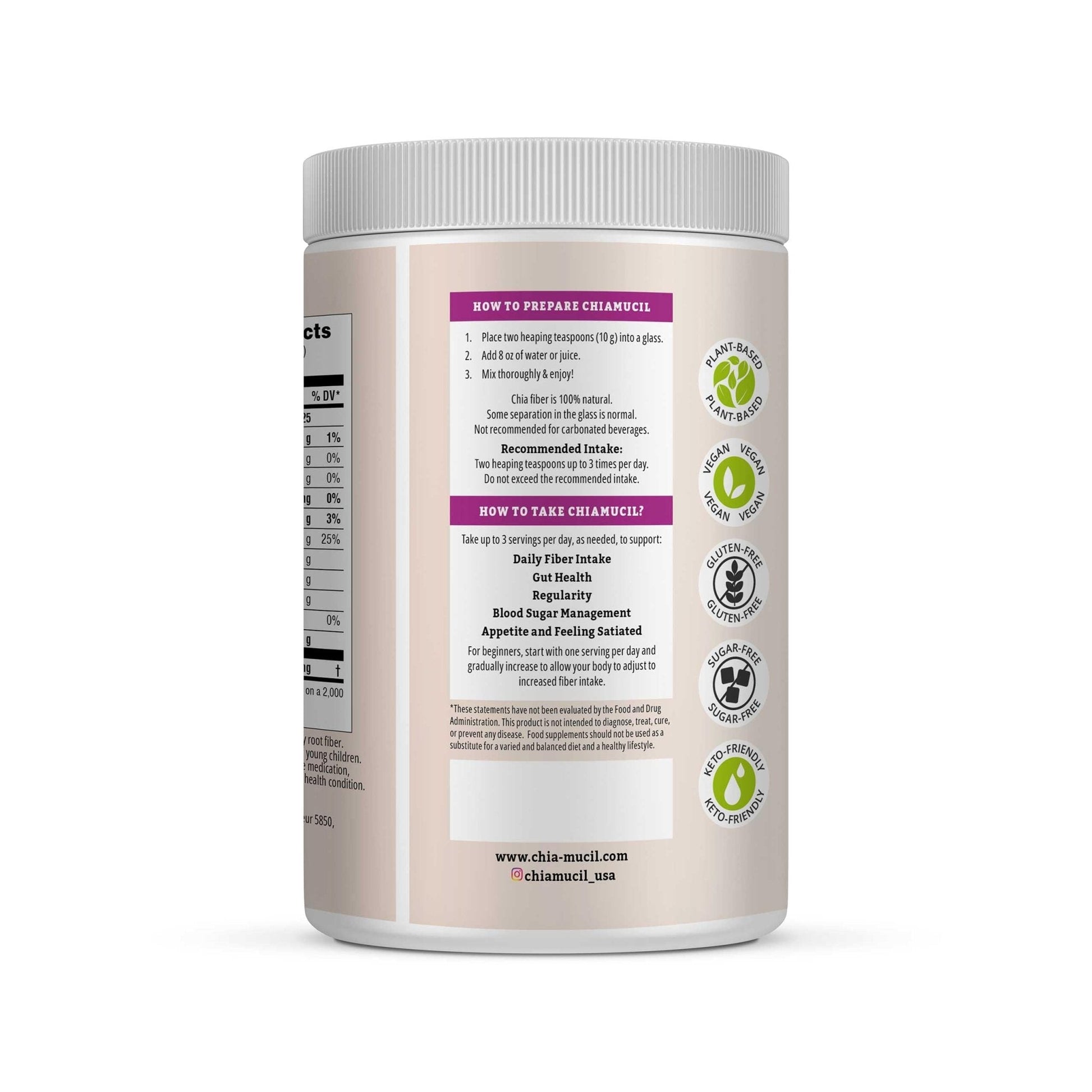 BENEXIA Chiamucil Prebiotic Chia Fiber Supplement Powder – for Appetite Control & Digestive Health – Chia Fiber & Chicory Root (Inulin) – Gluten & Sugar Free, Vegan - PrimeBioHealth - canada supplements