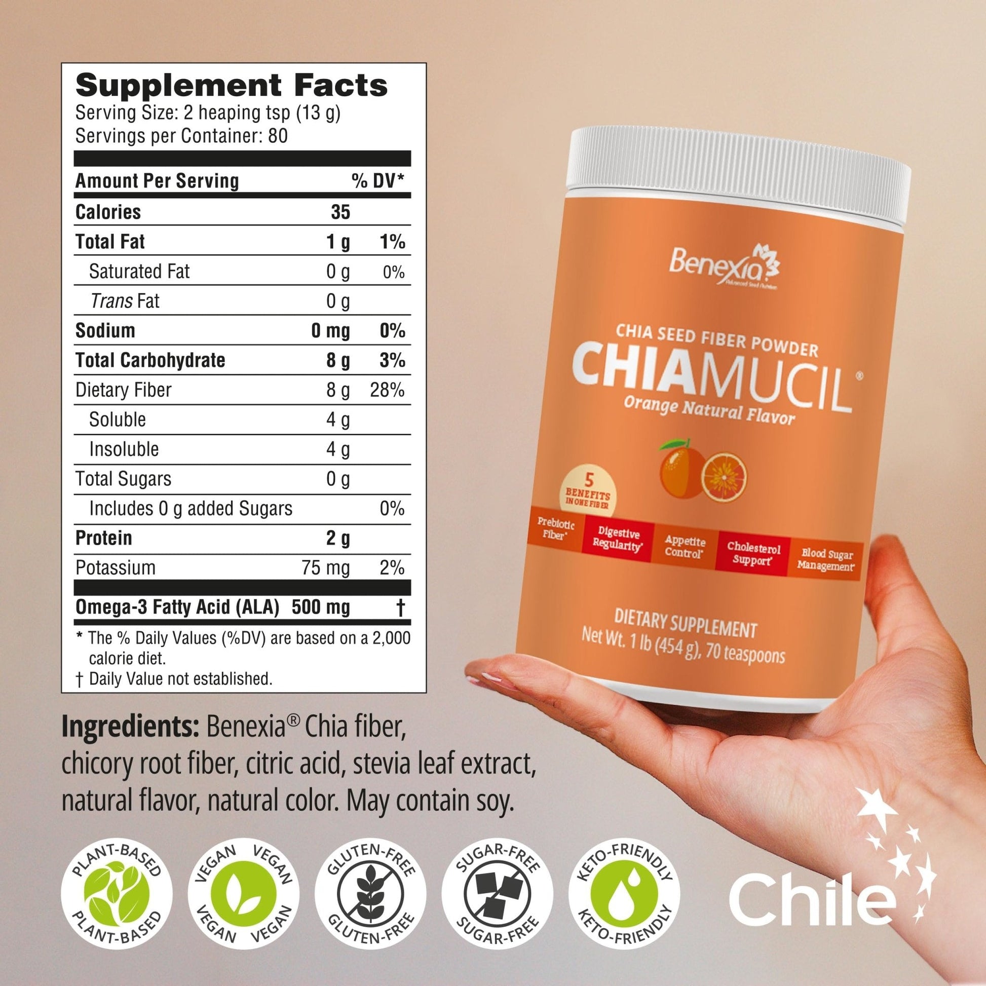BENEXIA Chiamucil Prebiotic Fiber Supplement Powder – Chia Fiber & Chicory Root (Inulin) for Digestive Health & Appetite Control – Gluten & Sugar Free - PrimeBioHealth - canada supplements