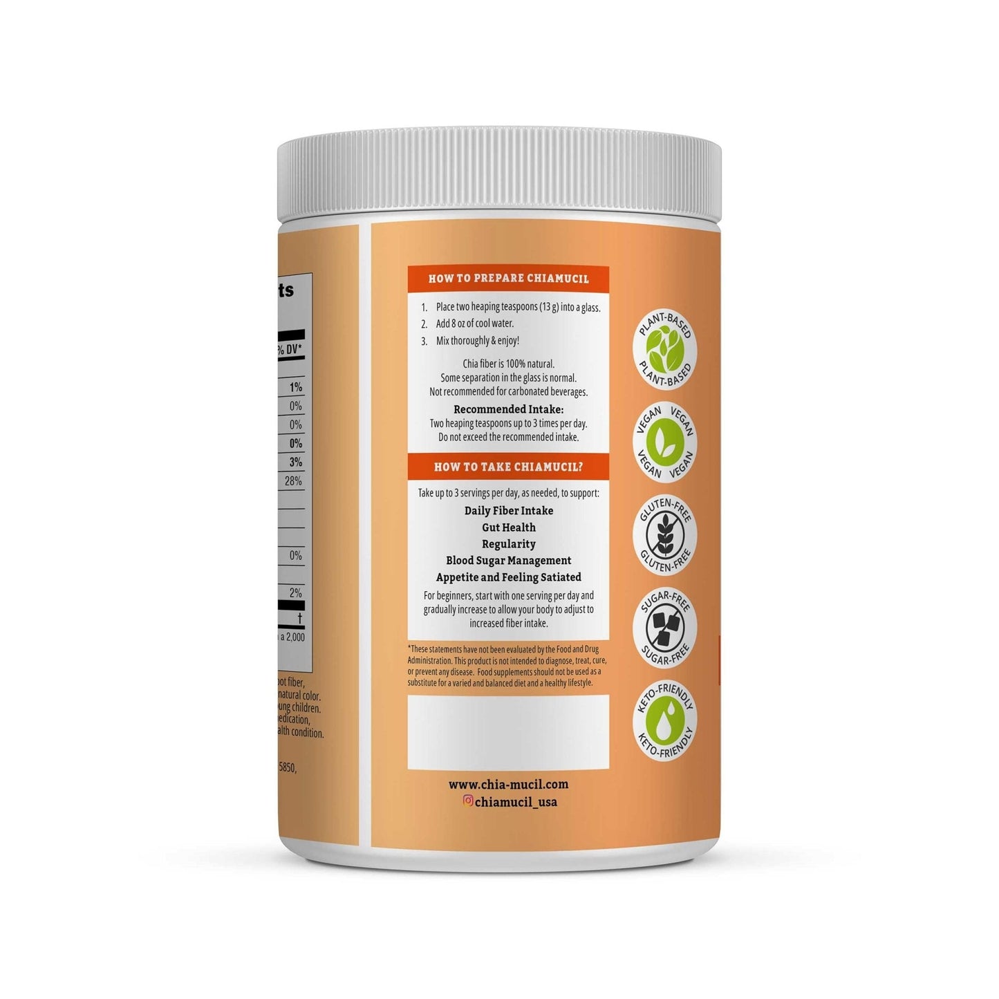 BENEXIA Chiamucil Prebiotic Fiber Supplement Powder – Chia Fiber & Chicory Root (Inulin) for Digestive Health & Appetite Control – Gluten & Sugar Free - PrimeBioHealth - canada supplements