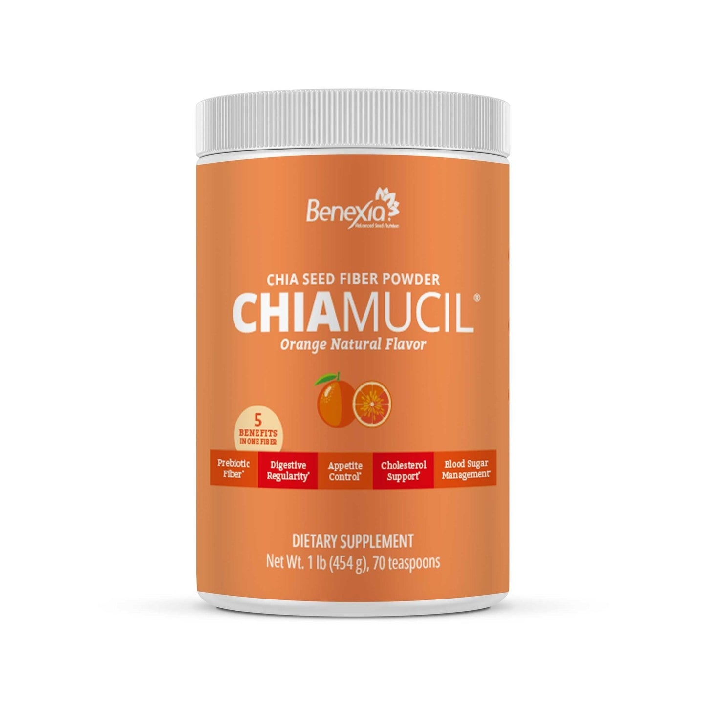 BENEXIA Chiamucil Prebiotic Fiber Supplement Powder – Chia Fiber & Chicory Root (Inulin) for Digestive Health & Appetite Control – Gluten & Sugar Free - PrimeBioHealth - canada supplements