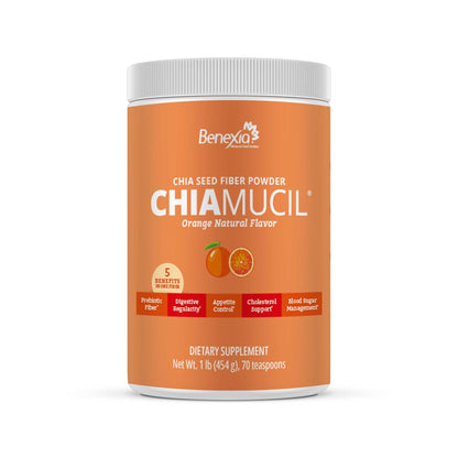 BENEXIA Chiamucil Prebiotic Fiber Supplement Powder – Chia Fiber & Chicory Root (Inulin) for Digestive Health & Appetite Control – Gluten & Sugar Free - PrimeBioHealth - canada supplements