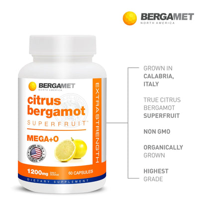 BergaMet Citrus Bergamot Supplement, 170:1 Extract, 1200mg per Serving, 80% Polyphenols, Italian Citrus Bergamot Supplement, - PrimeBioHealth - canada supplements