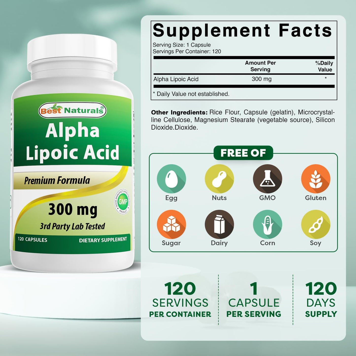 Best Naturals Alpha Lipoic Acid 300 mg 120 Capsules - PrimeBioHealth - canada supplements