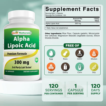 Best Naturals Alpha Lipoic Acid 300 mg 120 Capsules - PrimeBioHealth - canada supplements