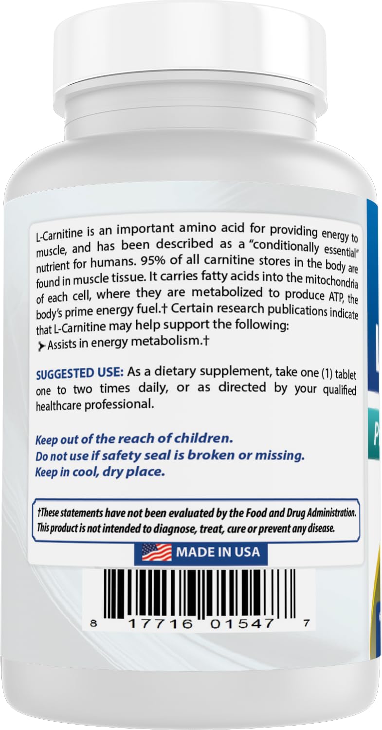 Best Naturals L-Carnitine 1000mg 60 Tablets (60 Count (Pack of 1)) - PrimeBioHealth - canada supplements