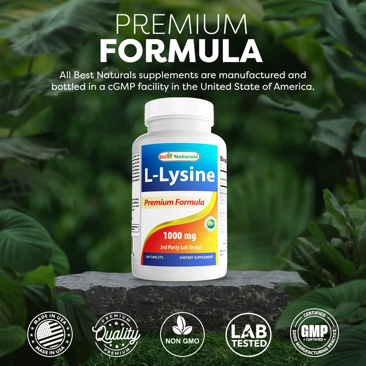 Best Naturals L-Lysine 1000mg 180 Tablets - Double Strength Lysine for stronger immune health & cold sores - PrimeBioHealth - canada supplements