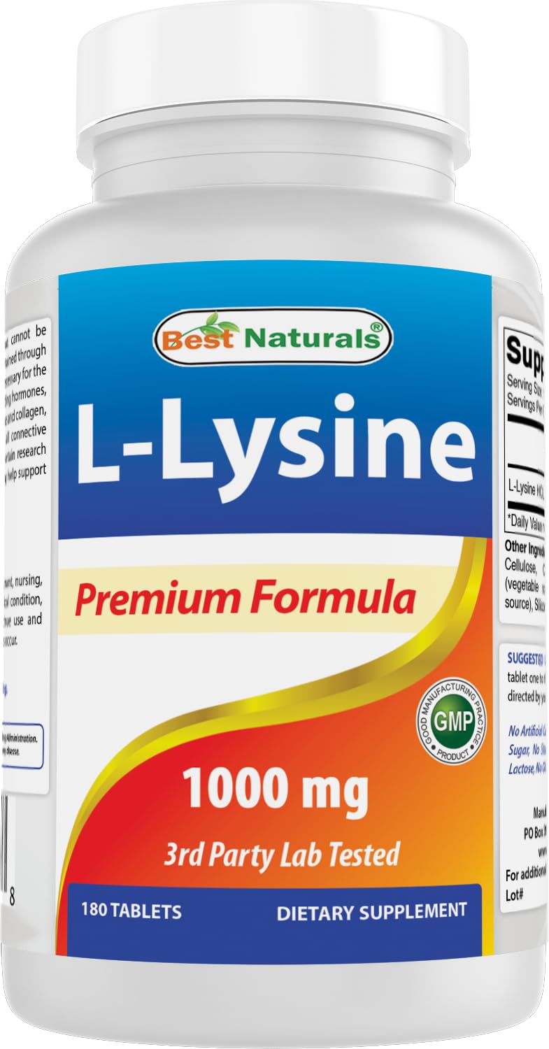 Best Naturals L-Lysine 1000mg 180 Tablets - Double Strength Lysine for stronger immune health & cold sores - PrimeBioHealth - canada supplements