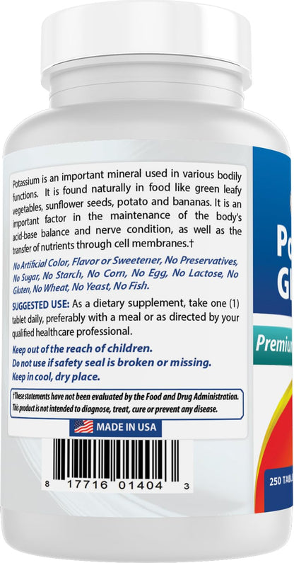 Best Naturals Potassium Gluconate Supplement 595 Mg Tablet, 250Count - PrimeBioHealth - canada supplements